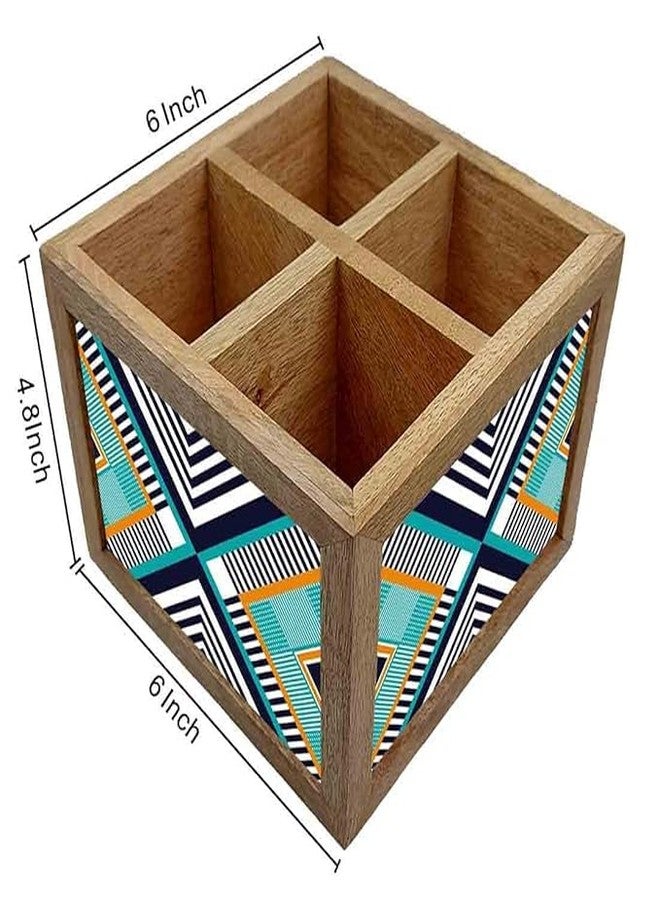 نتكيس حامل أدوات مائدة خشبي من نوتكيس، منظم ملاعق وشوك وسكاكين، مناسب لطاولة الطعام والمطبخ - صنع في الهند - الملاعق غير متضمنة - مزيج أزتيكي - Image 3